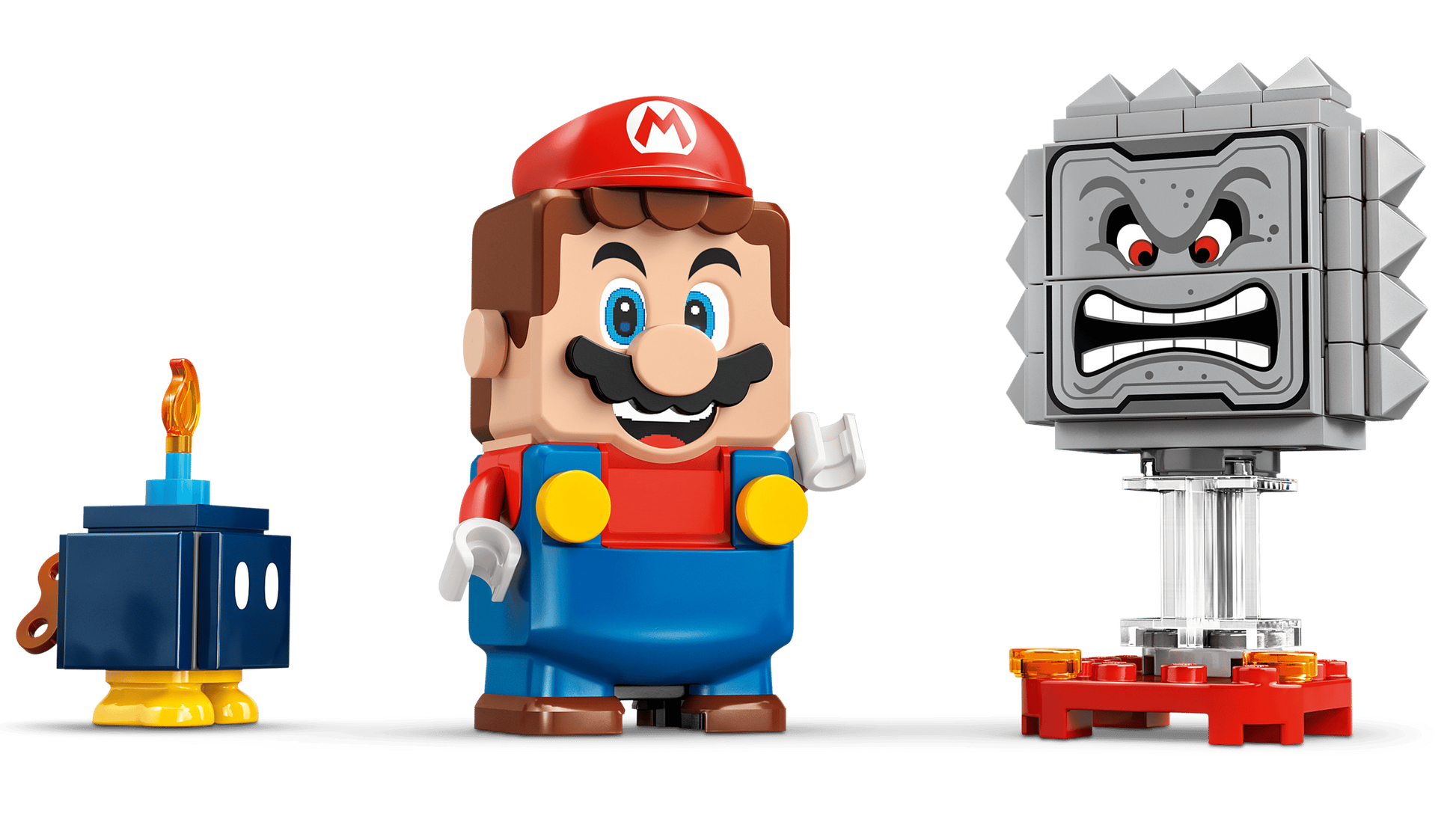 LEGO® Super Mario™ Mario Kart™ – Interactive LEGO® Mario™ & Standard Kart by Legos - Toyhouse features Mario poised for action against a white background, perfect for adding to your Super Mario racetrack or playset.