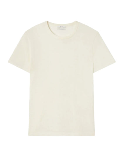 A plain, white lightweight CO Cashmere Tee with short sleeves from brand CO, displayed against a white background.