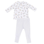 The Angel Dear Baby Vintage Elephant ABC Take Me Home Set includes a long-sleeve top with animal and letter prints, roll over cuff pants, and a cozy beanie for comfort.