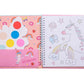 The Rainbow Fairy My Painting Pad by Floss and Rock is an open spiral-bound paint pad decorated with unicorns, rainbows, and butterflies, featuring a butterfly-shaped watercolor palette and a paintbrush on the left side.