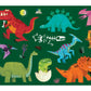 The Crocodile Creek Coloring Poster showcases vibrant cartoon dinosaurs and skeletons, including a T-rex, stegosaurus, and triceratops, set against a dark green background with foliage and a sun. Ideal for 3-in-1 Art Set enthusiasts or those with themed crayons to enliven prehistoric scenes.