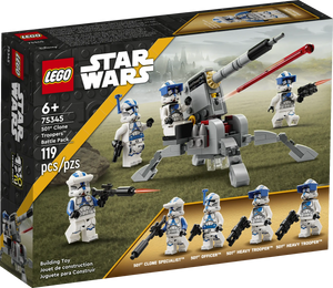 The LEGO® Star Wars™ 501st Clone Troopers™ Battle Pack by Legos - Toyhouse includes six minifigures, a buildable AV-7 anti-vehicle cannon, and 119 pieces for ages 6 and up.