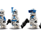Four 501st Clone Troopers from the LEGO® Star Wars™ 501st Clone Troopers™ Battle Pack by Legos - Toyhouse stand in blue and white armor with blasters—ideal for fans creating their own battle scenes.
