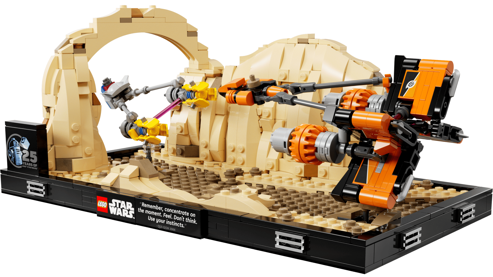 The LEGO® Star Wars™ Mos Espa Podrace™ Diorama by Legos - Toyhouse features Anakin's orange podracer and a desert scene—an exciting collectible model for any Star Wars fan.