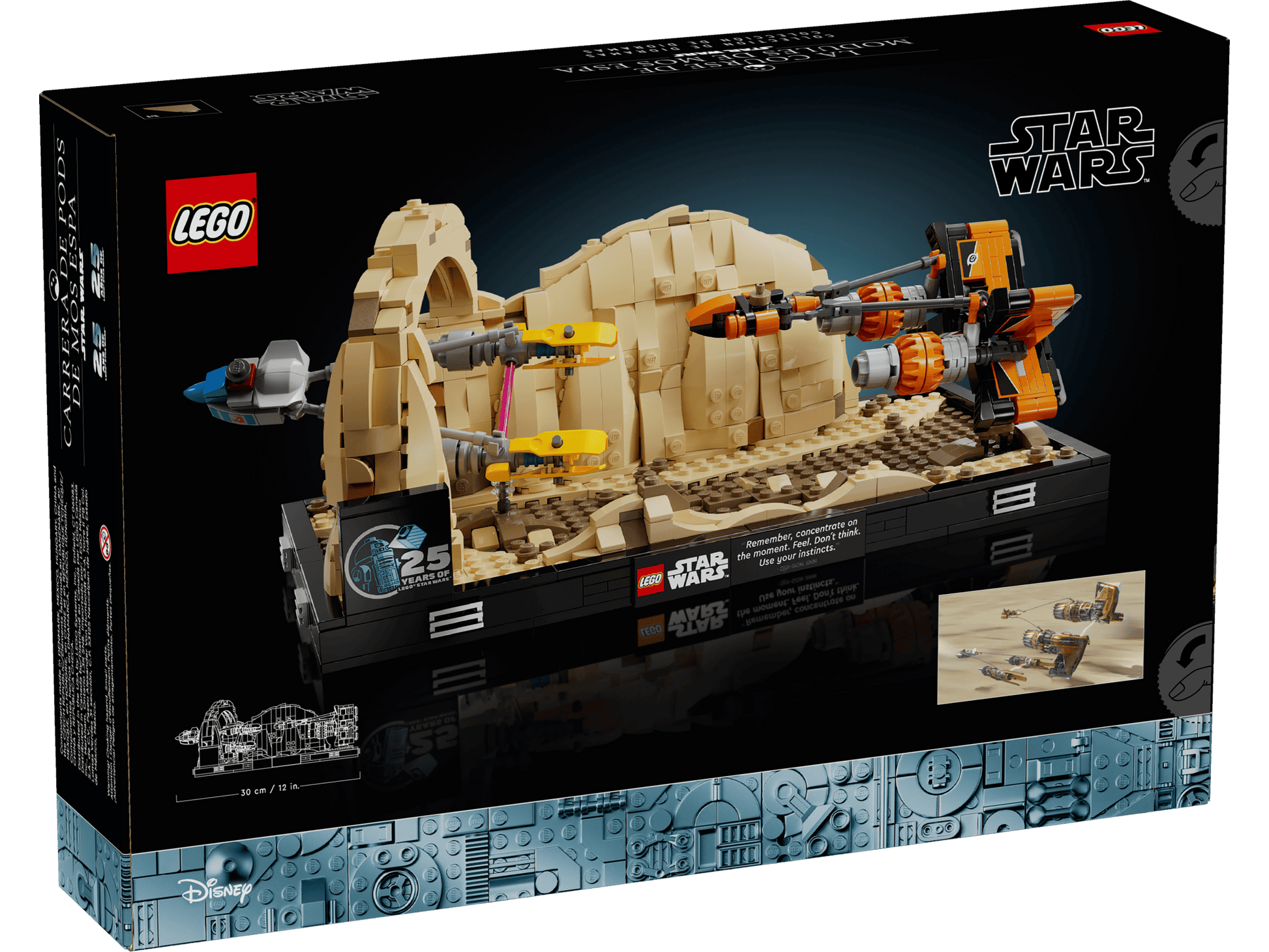 The LEGO® Star Wars™ Mos Espa Podrace™ Diorama by Legos - Toyhouse displays The Phantom Menace scene, 25th anniversary logo, and product details—an ideal collectible model for Star Wars fans.