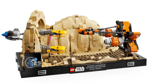 Celebrate LEGO® Star Wars™ 25th anniversary with the Mos Espa Podrace™ Diorama from Legos - Toyhouse, featuring Anakin’s podracer on sandy terrain and a special "25 Years" badge—perfect for fans and collectors.