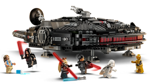 LEGO® Star Wars™ The Dark Falcon set by Legos - Toyhouse includes five minifigures with lightsabers or accessories, displayed in action before the assembled ship—an ideal gift for fans of this iconic adventure.