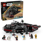 LEGO® Star Wars™ The Dark Falcon by Legos - Toyhouse includes an assembled buildable vehicle, six minifigures, and comes with the product box in the background.