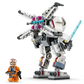A LEGO® Star Wars™ Luke Skywalker™ X-Wing™ Mech by Legos - Toyhouse features a mech with a blue sword beside a Luke Skywalker minifigure in an orange pilot suit holding a blaster.