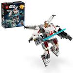 The LEGO® Star Wars™ Luke Skywalker™ X-Wing™ Mech by Legos - Toyhouse features a buildable white and red mech suit with a Luke Skywalker minifigure holding a blue lightsaber and blaster, displayed with its box in the background.