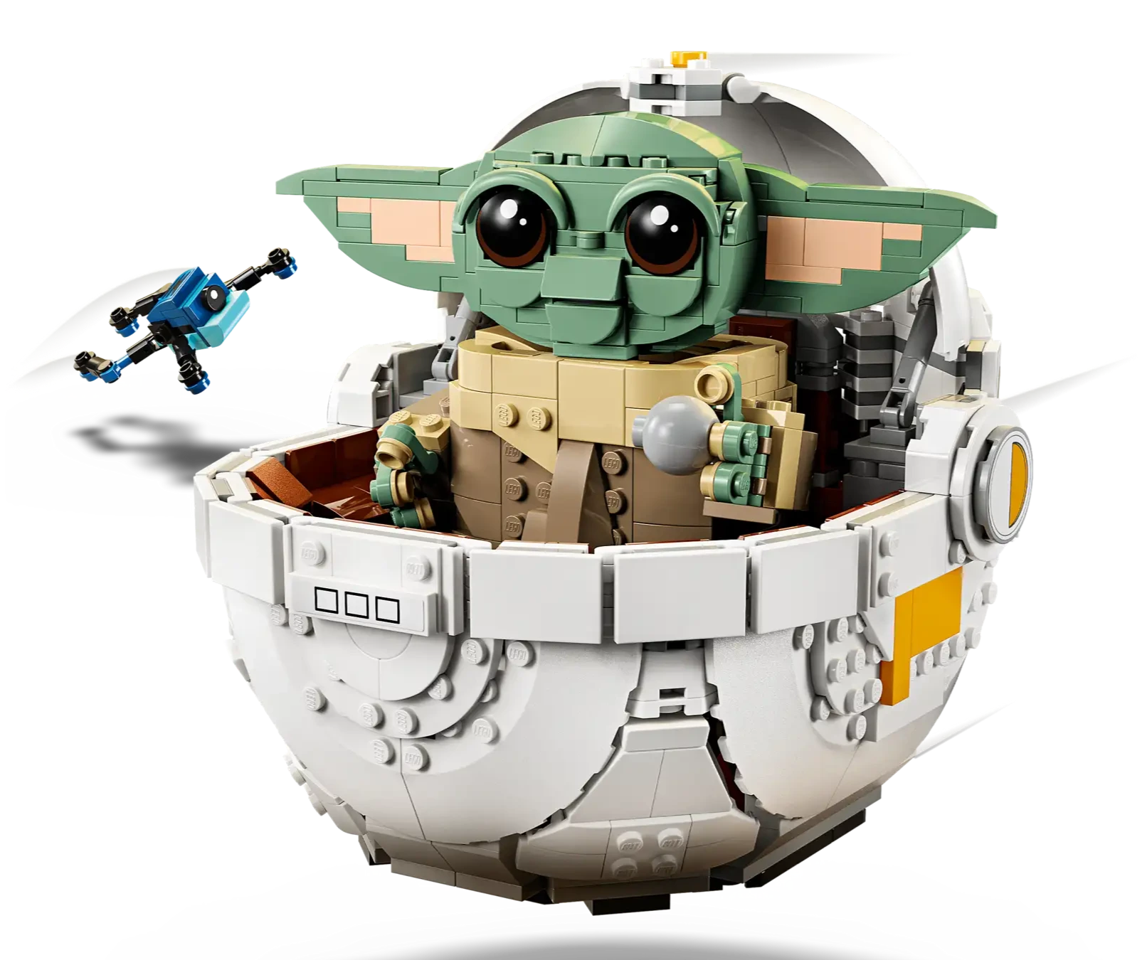 The LEGO Star Wars™ Grogu™ with Hover Pram by Legos - Toyhouse is ideal for The Mandalorian fans, featuring a delightful Grogu inside a detailed white pod with a blue bird-like companion nearby.