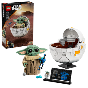 Legos - Toyhouse presents the LEGO Star Wars™ Grogu™ with Hover Pram set, featuring a buildable pram, display sign, and decorative elements. Ideal for The Mandalorian fans, this set includes a Grogu toy figure. Box and completed model shown.