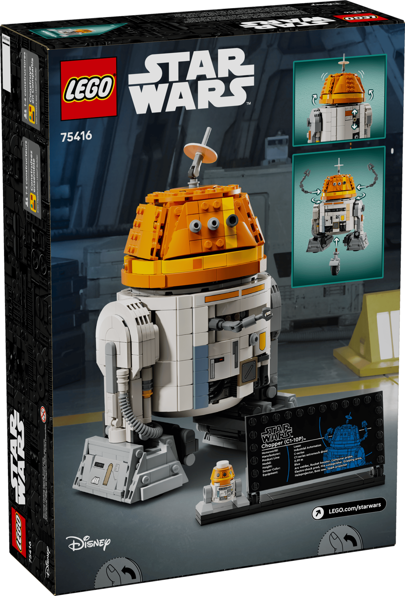 The LEGO® Star Wars™ Chopper (C1-10P)™ Astromech Droid by Legos - Toyhouse is a buildable droid toy with a display stand, minifigure, and schematic images on the box inspired by Star Wars Ahsoka.