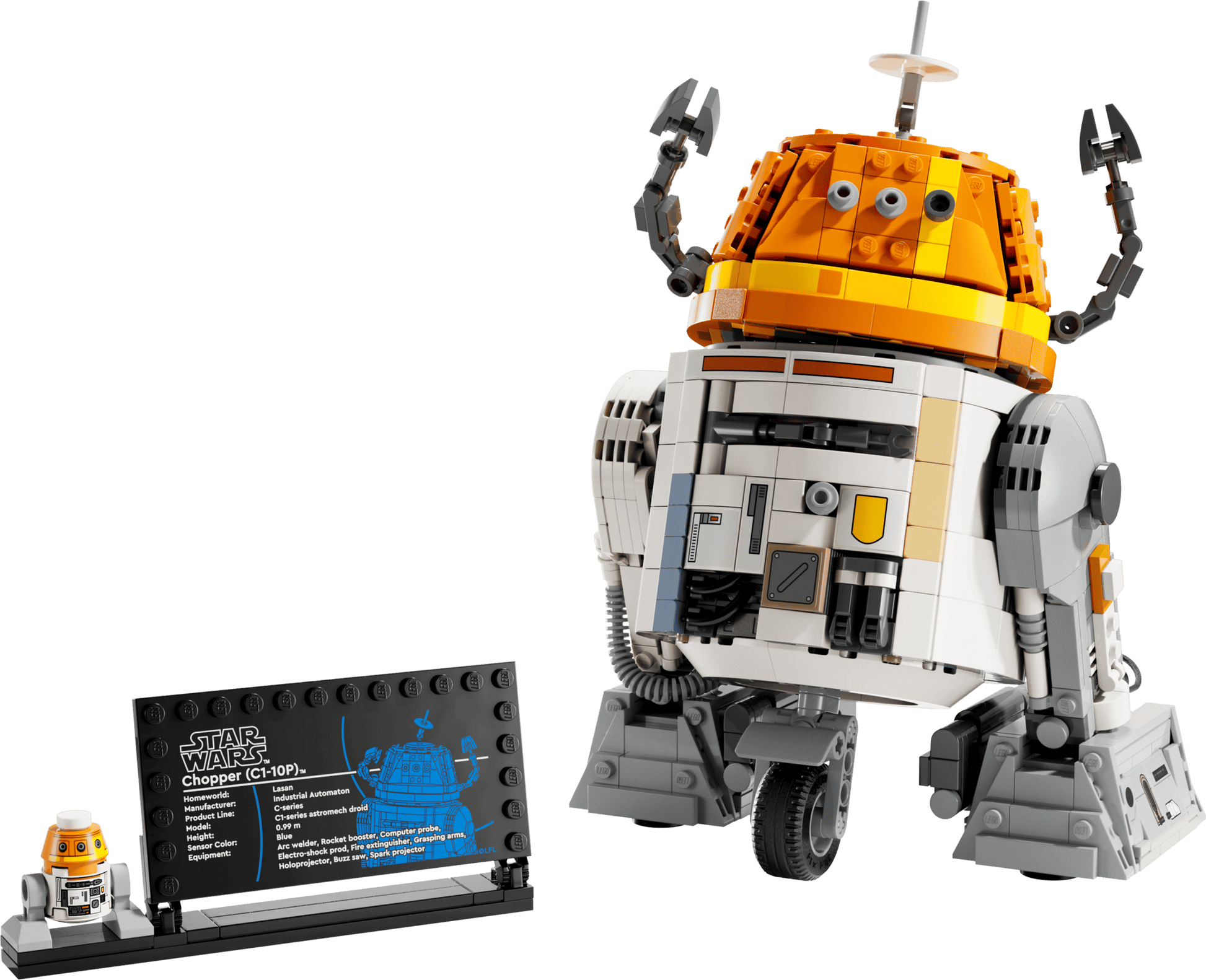 Legos - Toyhouse presents the LEGO® Star Wars™ Chopper (C1-10P)™ Astromech Droid, a buildable toy with a display plaque and minifigure from Star Wars: Ahsoka, shown on a white background.
