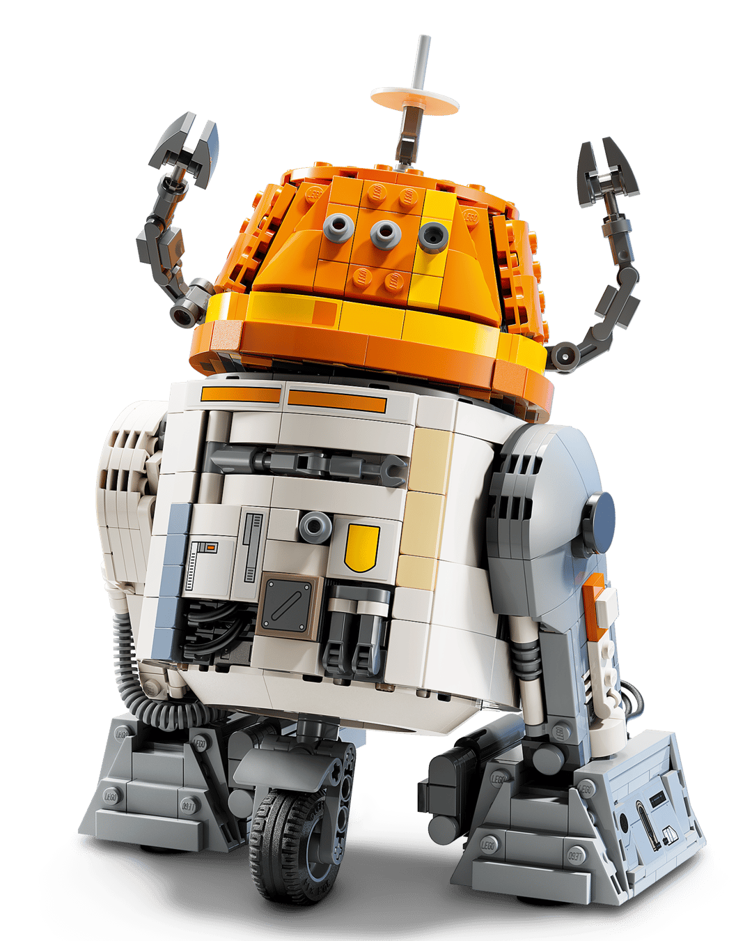 The LEGO® Star Wars™ Chopper (C1-10P)™ Astromech Droid by Legos - Toyhouse features an orange, white, and gray droid with claw arms, a dome-shaped head, and a central wheel—ideal for Star Wars Ahsoka fans.