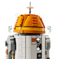 A close-up of the LEGO® Star Wars™ Chopper (C1-10P)™ Astromech Droid by Legos - Toyhouse, featuring an orange dome and arrows showing its head can rotate and move up and down.