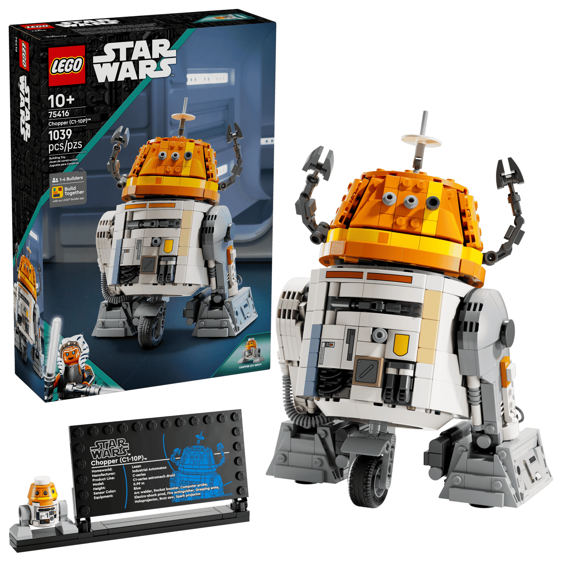 Presenting the LEGO® Star Wars™ Chopper (C1-10P)™ Astromech Droid by Legos - Toyhouse, this set includes the buildable droid from Star Wars: Ahsoka, a display plaque, minifigure, and product box.