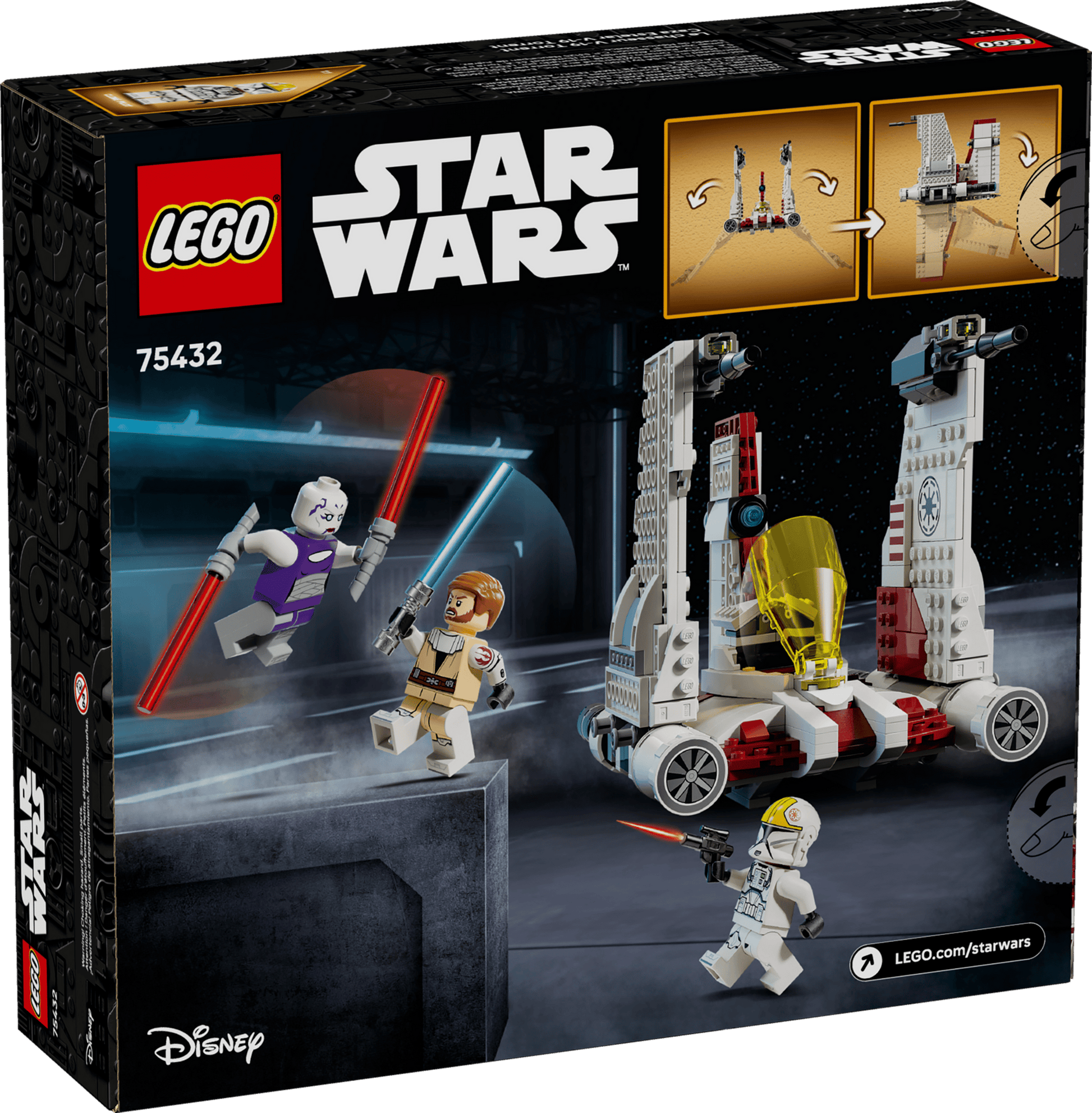 The Legos - Toyhouse LEGO® Star Wars™ V-19 Torrent Starfighter set features minifigures like Obi-Wan Kenobi, a starfighter build, and cool play functions—all shown on a sci-fi background. Perfect building toy for kids.