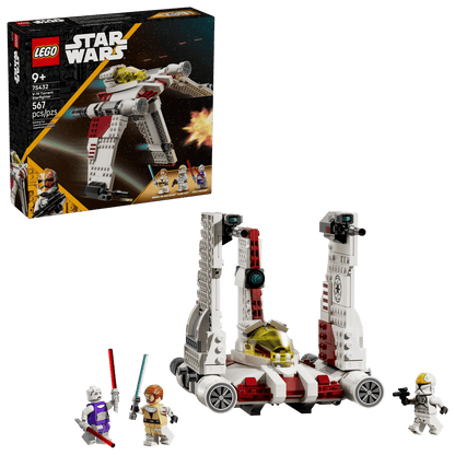 The LEGO® Star Wars™ V-19 Torrent Starfighter by Legos - Toyhouse is a fun building toy for kids, featuring an assembled starfighter, three minifigures with weapons, and the product box in the background.
