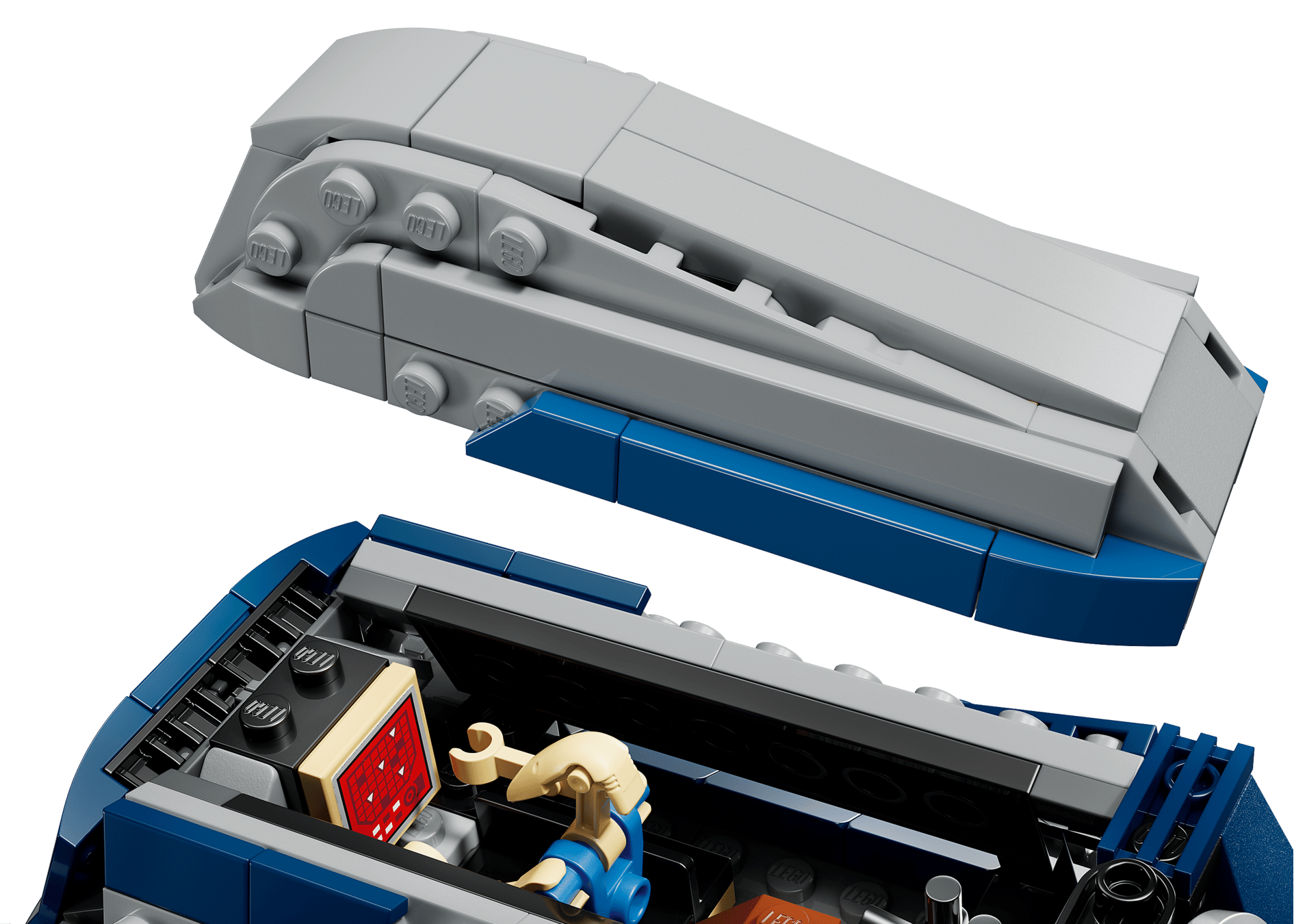 A close-up of the LEGO® Star Wars™ Battle of Felucia Separatist MTT™ by Legos - Toyhouse shows a removable top section revealing a cockpit with minifigure, perfect for recreating epic Star Wars battles.