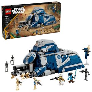 The LEGO® Star Wars™ Battle of Felucia Separatist MTT™ by Legos - Toyhouse features a blue and gray Republic tank, minifigures, accessories, and includes the set box in the background.