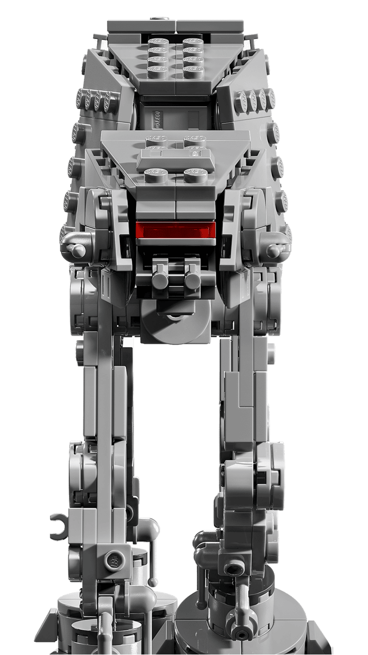 Front view of the LEGO® Star Wars™ AT-AT™ by Legos - Toyhouse, showcasing articulated legs and a rectangular head with red detail, inspired by the iconic Star Wars walker.