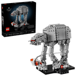 The LEGO® Star Wars™ AT-AT™ by Legos - Toyhouse is assembled and shown before its box, featuring a detailed gray model on a black stand—an essential Star Wars set for fans and collectors.