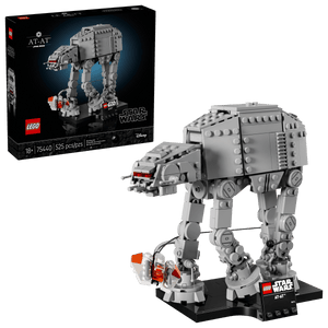 The LEGO® Star Wars™ AT-AT™ by Legos - Toyhouse is assembled and shown before its box, featuring a detailed gray model on a black stand—an essential Star Wars set for fans and collectors.