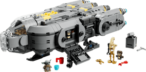 The LEGO® Star Wars™ Anzellan Starship by Legos - Toyhouse includes minifigures—a green character, two robot-like figures—and various small accessories displayed around the starship.
