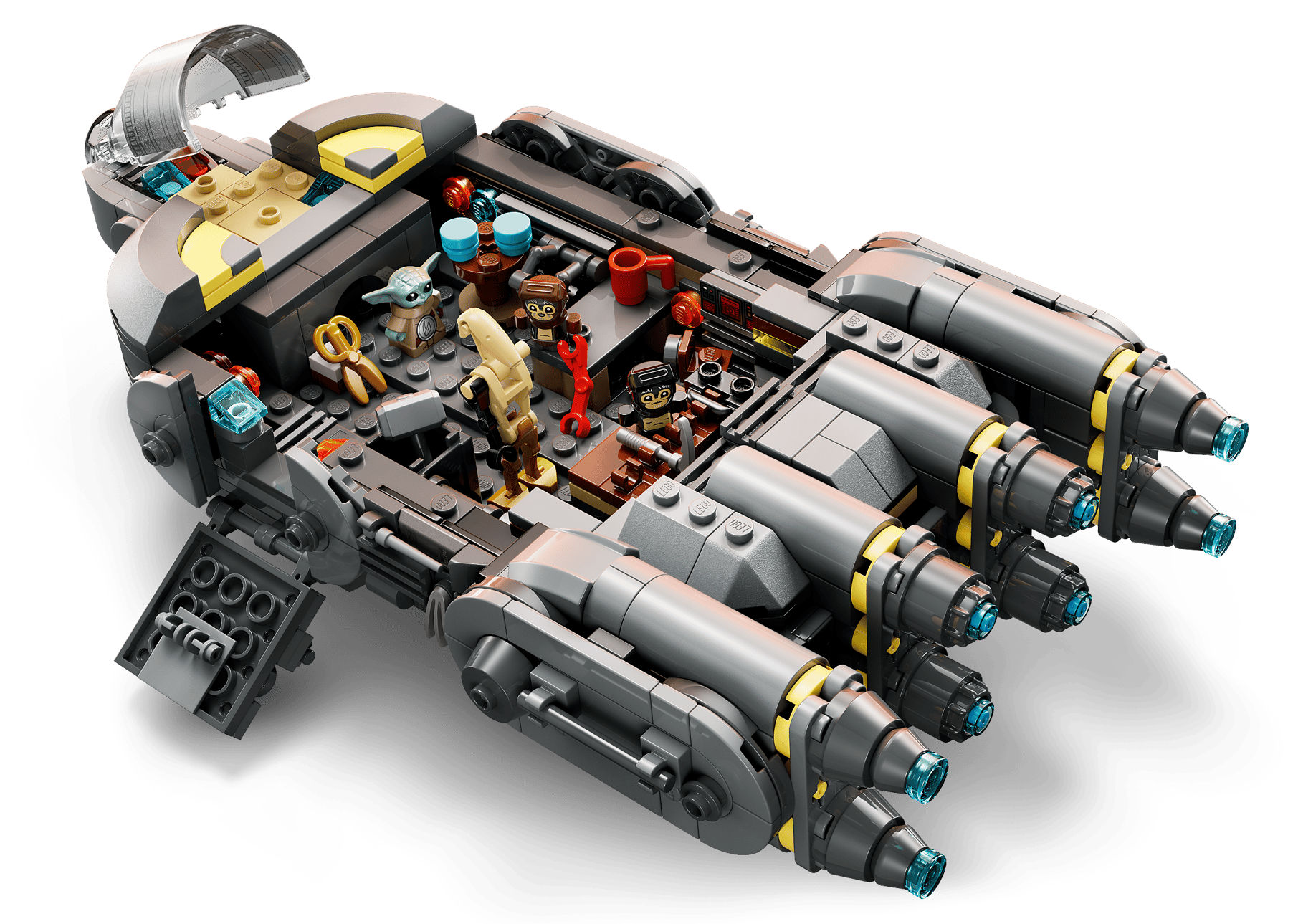 The LEGO® Star Wars™ Anzellan Starship by Legos - Toyhouse includes seated minifigures, four large engines, open cockpit, and detailed interior—ideal for fans wanting an authentic Star Wars Mandalorian toy experience.