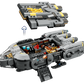 The LEGO® Star Wars™ Anzellan Starship by Legos - Toyhouse features a removable top; lift it to reveal a detailed interior with seats, controls, and accessories. An arrow shows where to open this Mandalorian-inspired spaceship model.