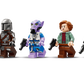 Five minifigures from the LEGO® Star Wars™ The Razor Crest™ set by Legos - Toyhouse, including Grogu, the Mandalorian, an alien, a woman with brown hair, and a Stormtrooper, are lined up—perfect for any Star Wars fan display.