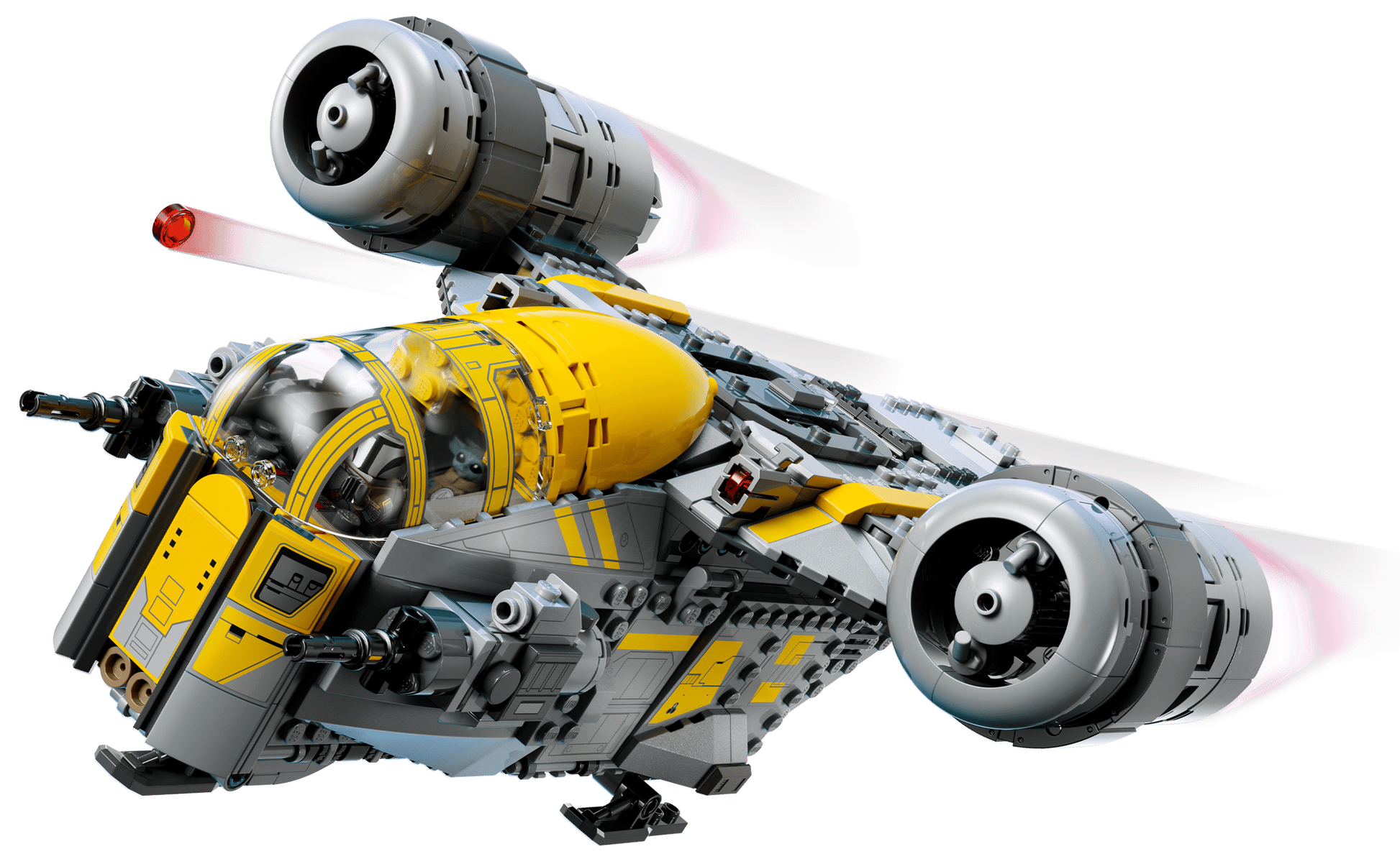 Build the LEGO® Star Wars™ The Razor Crest™ by Legos - Toyhouse, a yellow and gray ship with dual engines, transparent cockpit, and detailed exterior—ideal for fans wanting a unique Star Wars building toy.