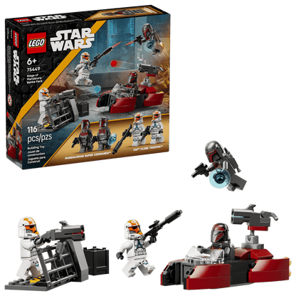 The LEGO® Star Wars™ Siege of Mandalore Battle Pack by Legos - Toyhouse includes 116 pieces, Mandalorian Super Commando and Clone Trooper minifigures, a speeder, blaster turret, and accessories for epic battles.