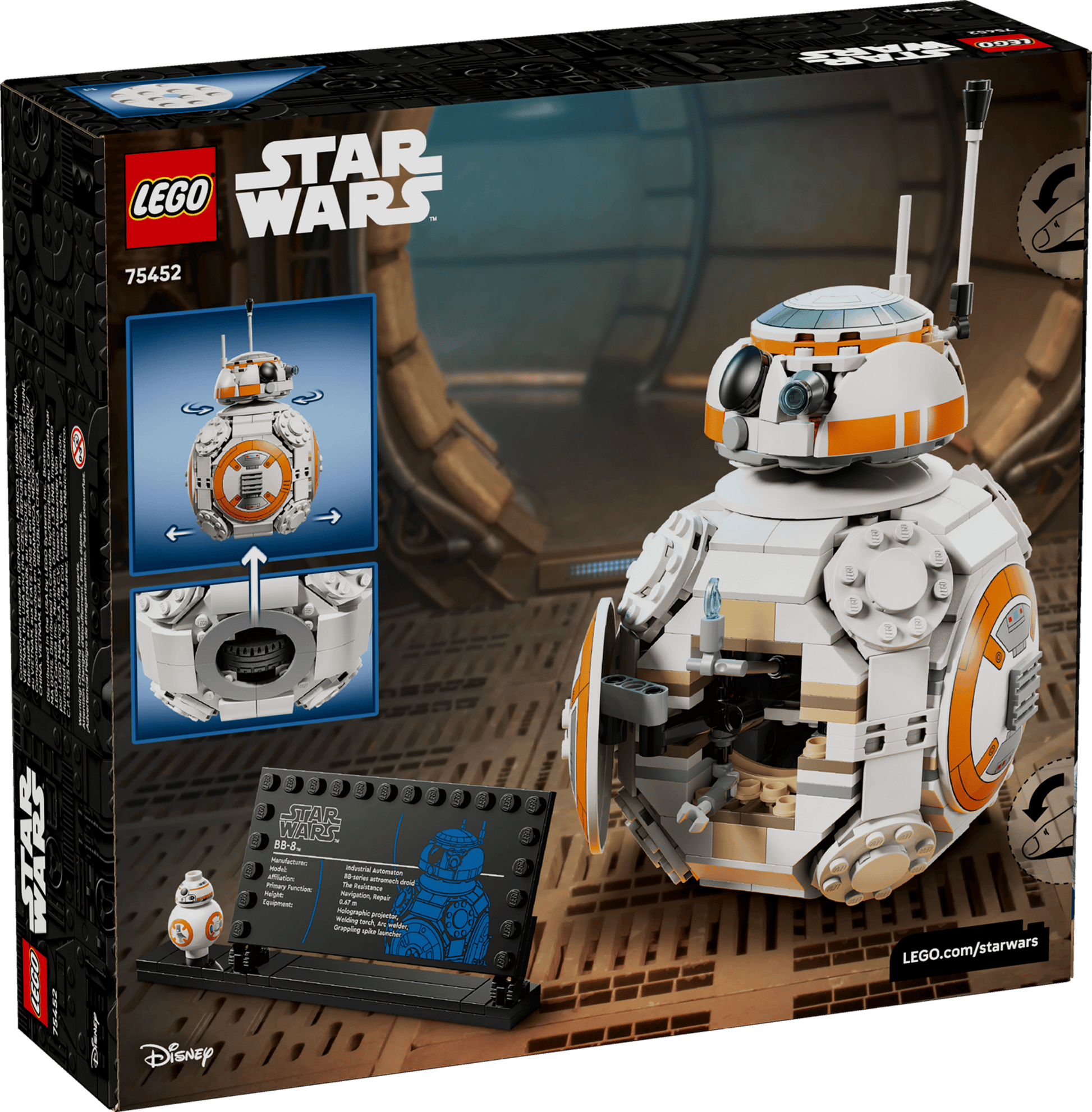 The Legos - Toyhouse LEGO® Star Wars™ BB-8™ Astromech Droid set includes the buildable droid, instructions, and an info plaque—ideal as unique Star Wars decor for any collection.