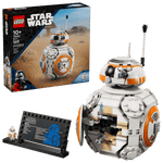 The Legos - Toyhouse LEGO® Star Wars™ BB-8™ Astromech Droid set includes 569 pieces to build an iconic BB-8 droid, plus a display plaque, mini figure, and box with Star Wars graphics and a desert-themed backdrop.