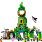 The LEGO® Wicked Welcome to Emerald City set by Legos - Toyhouse features a green castle tower inspired by the Emerald City, complete with mini-doll figures, a flying witch on a broomstick, and small accessory builds like trees and tables—ideal for fans of magical tales and imaginative play!.