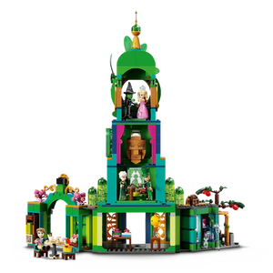 The LEGO® Wicked Welcome to Emerald City set by Legos - Toyhouse features a vibrant, multi-level tower inspired by the Emerald City from the Wicked movie. It includes fantasy-themed mini-doll figures and accessories, adding a magical touch to your collection with its central green and golden structure.