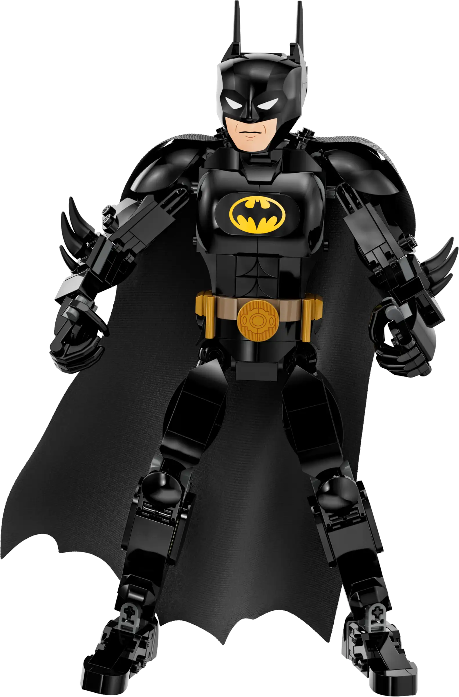 The LEGO® Batman™ Construction Figure by Legos - Toyhouse, a timeless building toy, features Batman dressed in his iconic black suit with the yellow Batman logo on the chest, complemented by a black cape and matching black headgear.