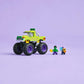 The LEGO® Marvel The Hulk Truck vs. Thanos set by Legos - Toyhouse, featuring a lime green Hulk Truck and three minifigures including Thanos, is displayed on a light purple background.