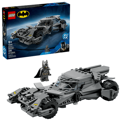 The LEGO® Batman™ v Superman™ Batmobile™ by Legos - Toyhouse includes 345 pieces, a Batman minifigure, and box packaging showcasing the iconic Batmobile and Batman logo.