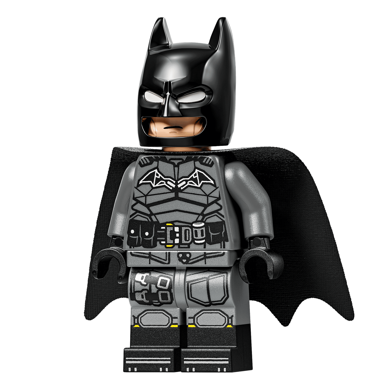 A LEGO Batman minifigure in a black mask, cape, and gray suit with bat symbol and utility belt—perfect for adventures with your Legos - Toyhouse LEGO® Batman™ The Batman™ Batmobile™.
