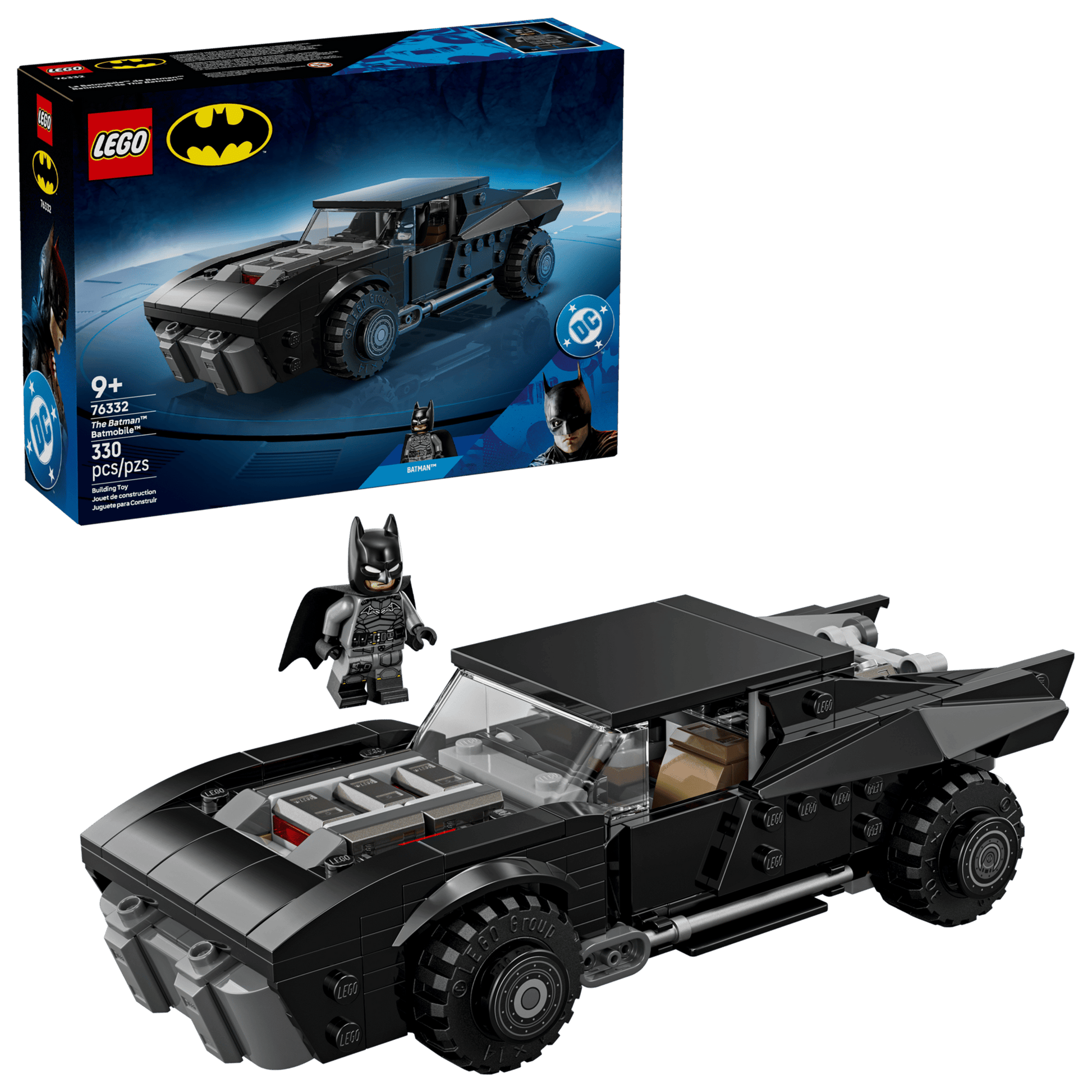 LEGO® Batman™ The Batman™ Batmobile™ by Legos - Toyhouse includes 392 pieces, a detailed model car building toy, a Batman minifigure, and packaging shown in the background.