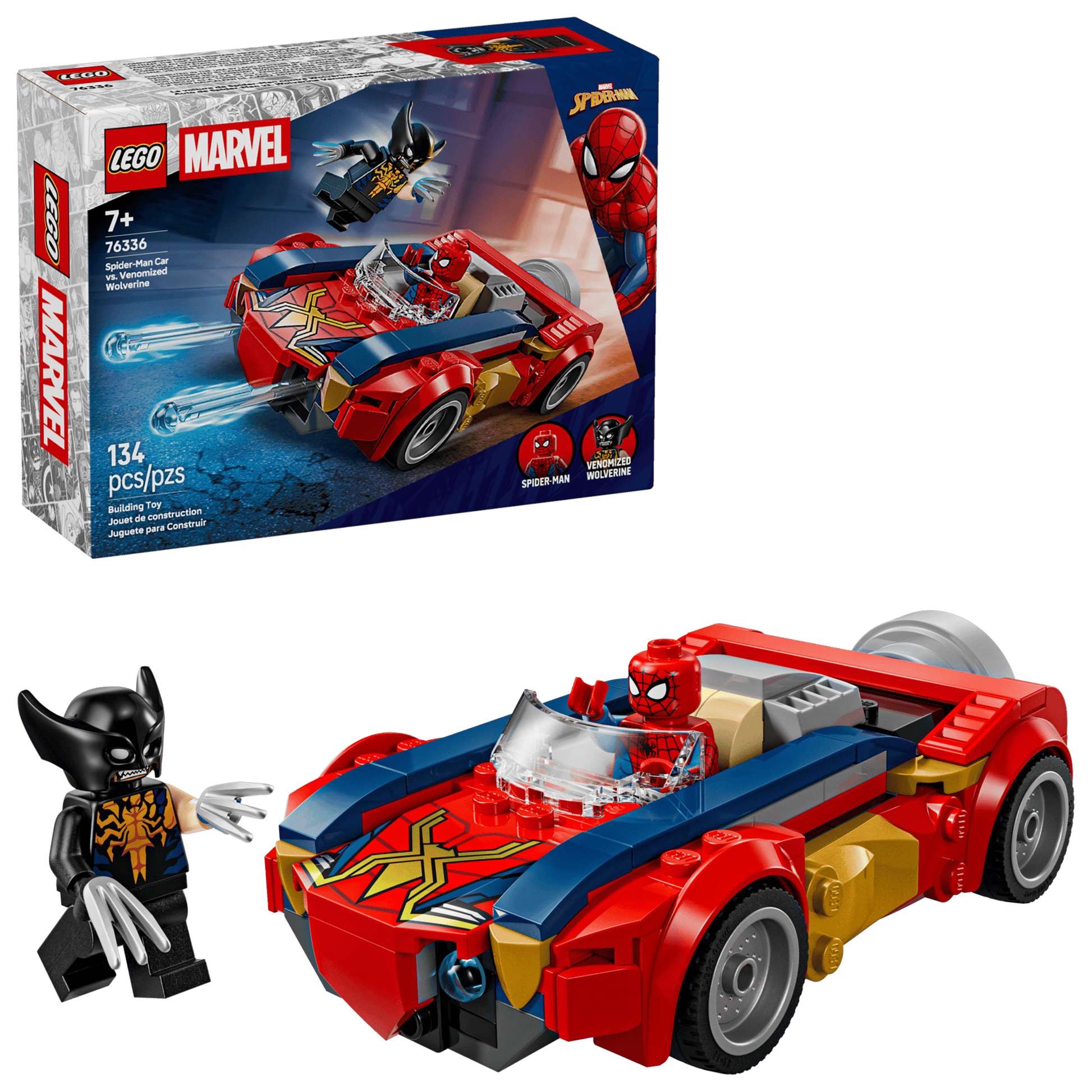 Legos - Toyhouse LEGO® Marvel Spider-Man Car vs. Venomized Wolverine set includes 134 pieces, features Spider-Man and Venomized Wolverine minifigures, and is designed for ages 7 and up.