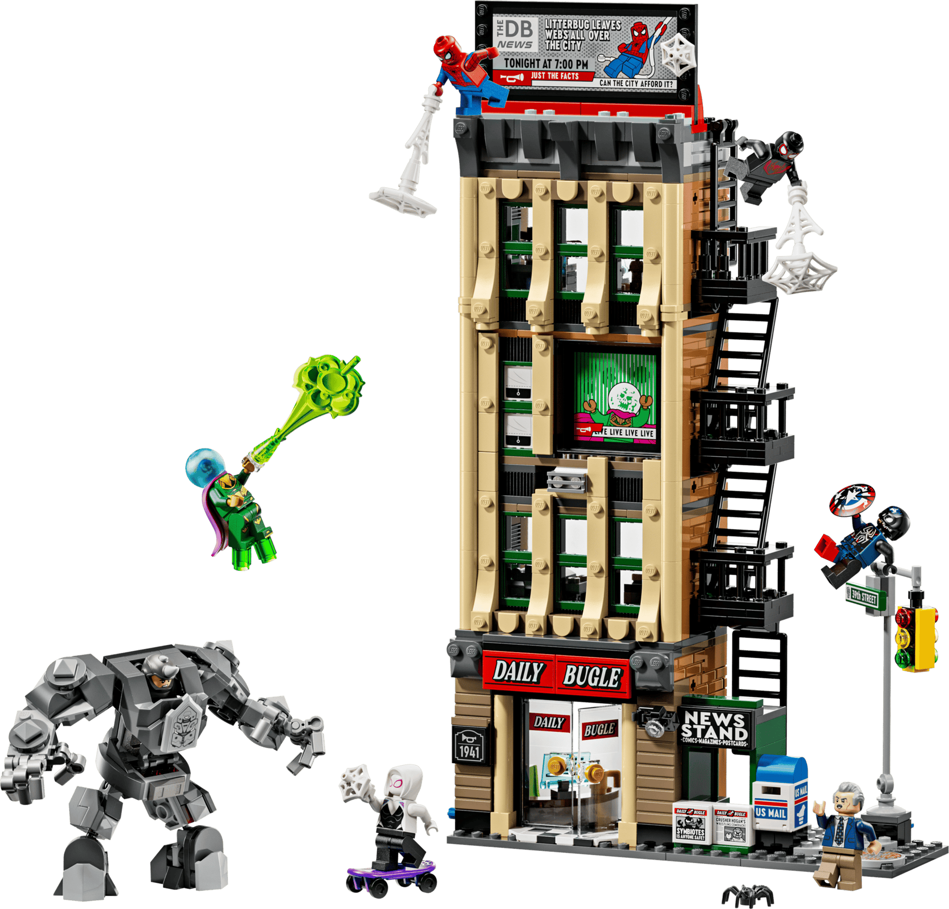 The Legos - Toyhouse LEGO® Marvel Spider-Man vs. Mysterio: The Daily Bugle set lets fans build the iconic building with Spider-Man and other minifigures for dynamic, action-filled scenes.