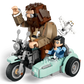 Experience LEGO® Harry Potter™ Hagrid™ & Harry's Motorcycle Ride by Legos - Toyhouse, with Hagrid on a motorcycle, Harry in the sidecar, and a white owl above. Arrows show off the set’s rotating and moving parts.