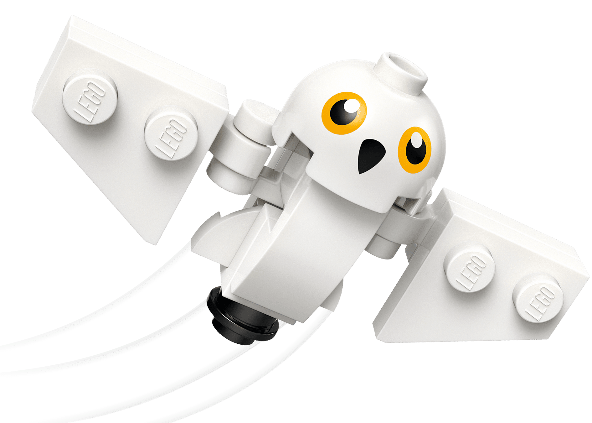 The LEGO® Harry Potter™ Hagrid™ & Harry's Motorcycle Ride by Legos - Toyhouse includes a magical owl figure with white wings, yellow eyes, and a black beak—perfect for any wizard toy collection.