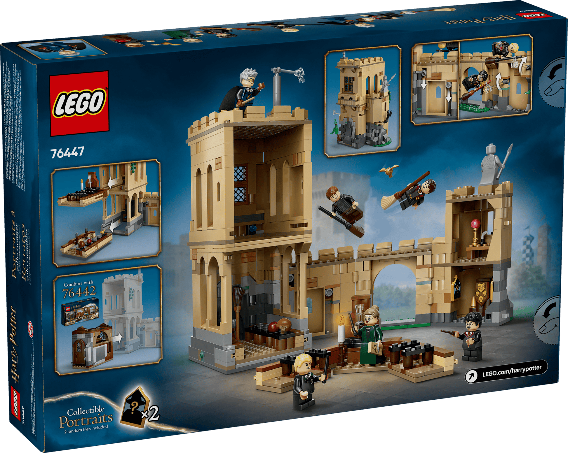 The Legos - Toyhouse LEGO® Harry Potter™ Hogwarts™ Castle: Flying Lessons set features a Hogwarts Castle build, minifigures, and Flying Lessons play features, with illustrated scenes displayed on the box’s back.