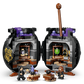 The Legos - Toyhouse Harry Potter™ Cauldron: Secret Potions Classroom set features a foldable book-shaped case with two minifigures, tables, potions, and classroom details—ideal for Harry Potter room décor.