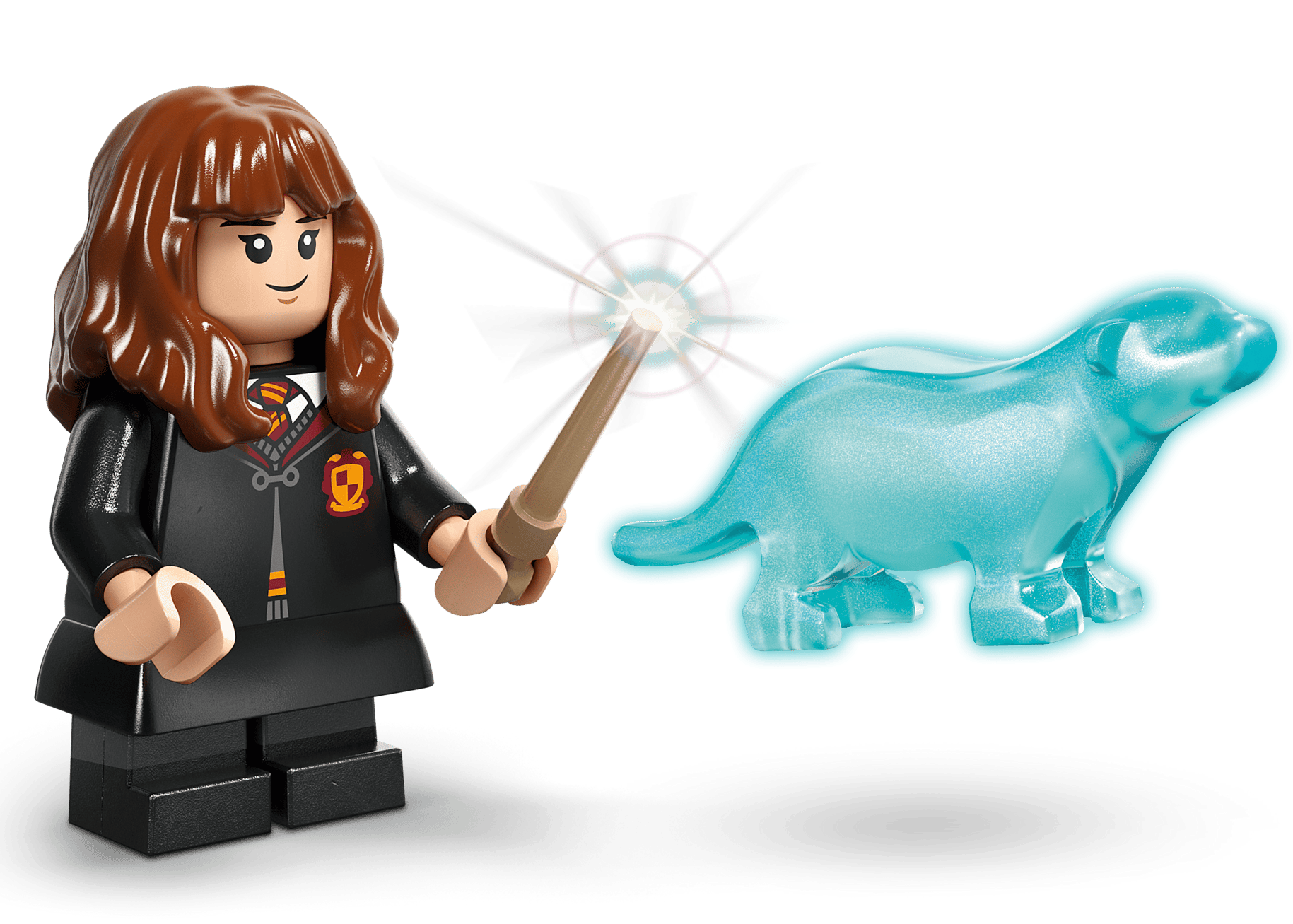 Add magical charm to your space with Legos - Toyhouse’s Harry Potter™ Cauldron: Secret Potions Classroom, featuring a schoolgirl minifigure casting a spell with a wand and translucent blue otter—perfect for Harry Potter room decor.